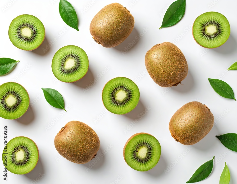 Fototapeta premium Bright and seamless pattern wallpaper design with mesmerizing kiwi image on soft white background.