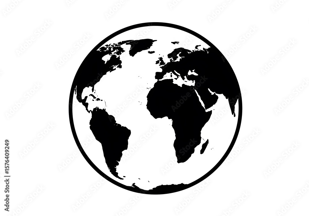 Fototapeta premium Simple Black and White Earth Globe Illustration A Graphic Representation of Planet Earth