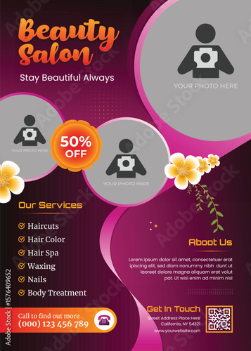 Modern beauty parlor salon flyer design template, business promotion a4 print ready poster
