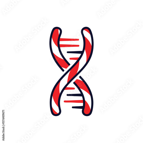 Whimsical DNA Strand Graphic. Playful genetic double helix icon with festive red and white stripes. Represents the fundamental building blocks of life in a sweet, engaging way.