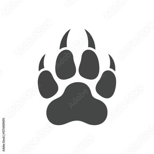 Wild Canine Paw Print Silhouette. Minimalist design of a powerful animal track with sharp claws. It evokes feelings of strength, primal instinct, and freedom.