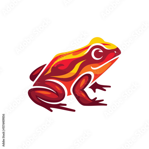 Vibrant Flame Frog Artwork. Dynamic amphibian graphic with a striking fiery color scheme. This unique creature symbolizes energy, transformation, and vivid nature.