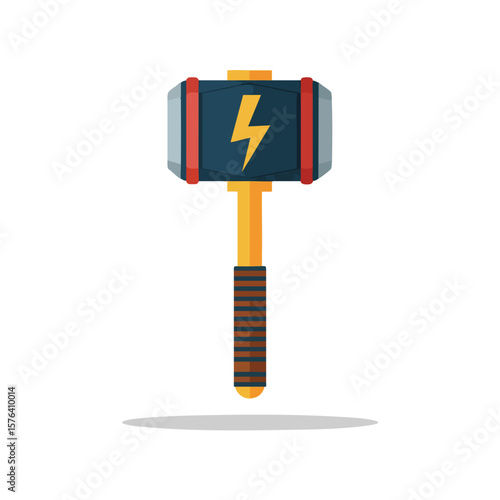 Thunder Hammer Power Icon. This stylized bludgeon features an electric symbol, embodying might and thunderous energy. Ideal for themes of heroes, magic, and supernatural forces.