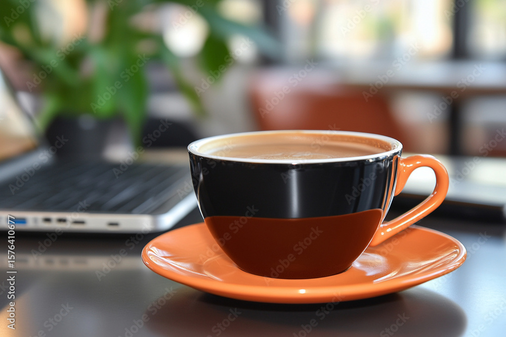 Obraz premium Modern office workspace with laptop and coffee cup