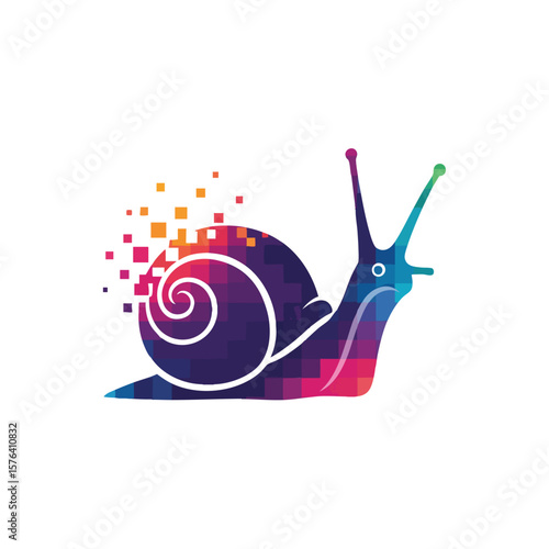 Vibrant Digital Snail Logo Design. This captivating mollusc graphic, crafted with radiant color blocks, embodies innovation and evolving technology. Perfect for progress or connectivity themes.