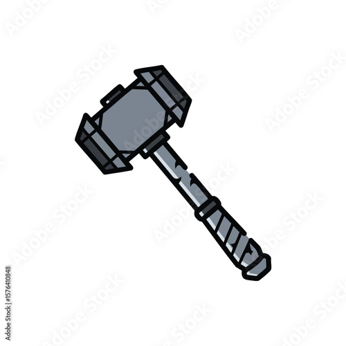 Stylized Mighty Hammer Illustration. This powerful cartoon tool features a robust design. Its iconic appearance symbolizes immense strength and creative potential, ideal for projects and designs.
