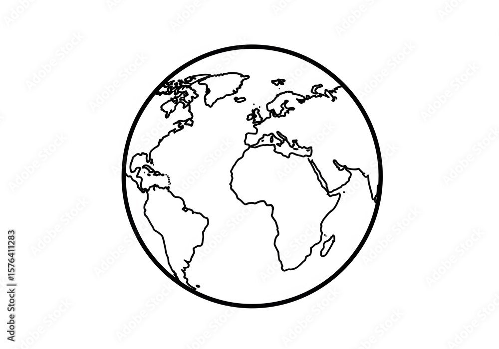 Obraz premium Simple Line Art World Map Illustration Global Earth Outline Graphic Design