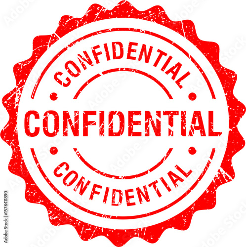 Grunge-style confidential rubber stamp in red color with retro design. Isolated vector on white background. Secrecy label, classified sign, private document stamp illustration.