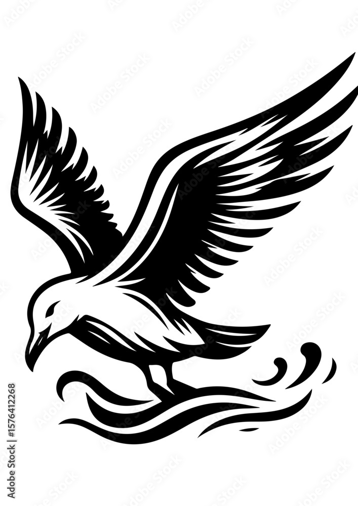 Obraz premium A seagull soars above the waves isolated on white background