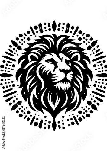 Wallpaper Mural A majestic lion head with a decorative circular pattern isolated on white background Torontodigital.ca