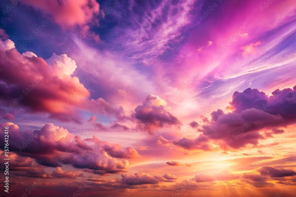 Fototapeta premium A vibrant sunset sky filled with colorful clouds and dramatic light