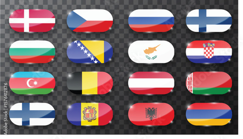 Free Download Set of Various Glossy Flags Isolated on Dark Background - GFXLoad