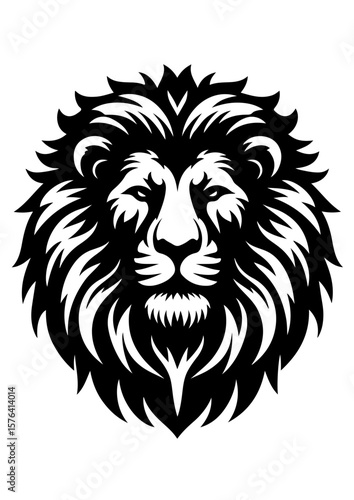 A majestic lion stares intensely, isolated on white background