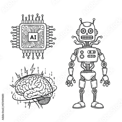 ai technology. relationship between humans and robots. set,Vector illustration