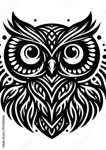 An owl stares intently with its large eyes, isolated on white background