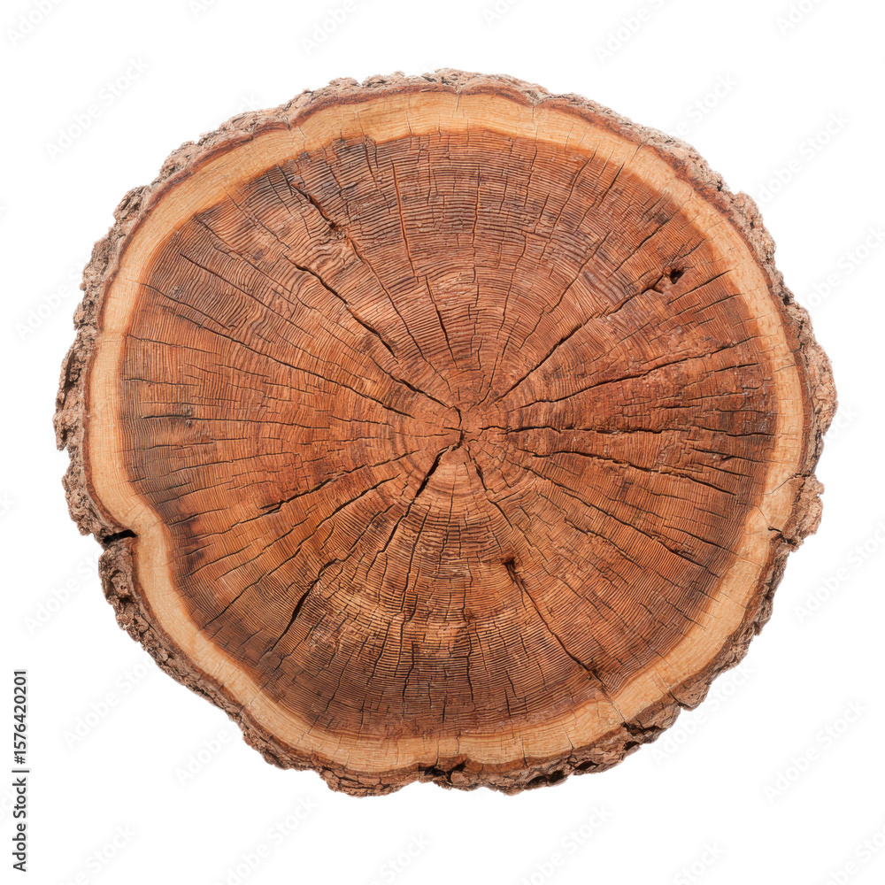 Large piece of wood with many rings and grooves Large piece of wood with many rings and grooves