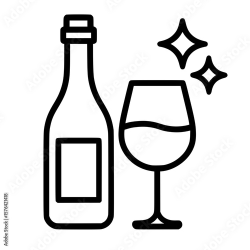 Minimalist Wine Icon with Bottle Glass and Sparkles