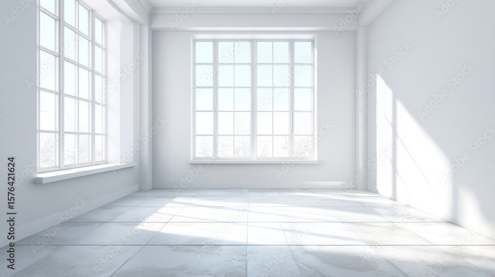 Fototapeta premium Bright spacious empty room with large and natural sunlight streaming in
