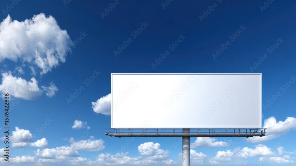 Fototapeta premium Large White Empty Billboard Signboard Over Cloudy Blue Sky Background.