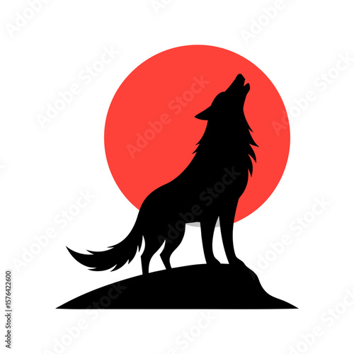Wolf howling at full moon spiritual art Line Art Vector illustration