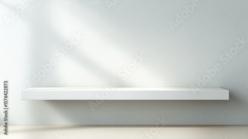 Wallpaper Mural Minimalist empty white shelf mounted on plain wall with soft shadows in bright interior. Torontodigital.ca