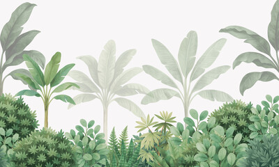 Papier peint photo Jungle Feuilles bananier aquarelle vert doux tropical  © csinie1