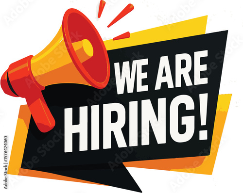 Vector art of we are hiring announcement with a megaphone and speech bubble