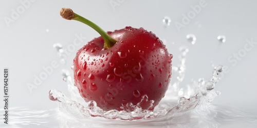 Juicy red cherry splash with water droplets isolated on white background