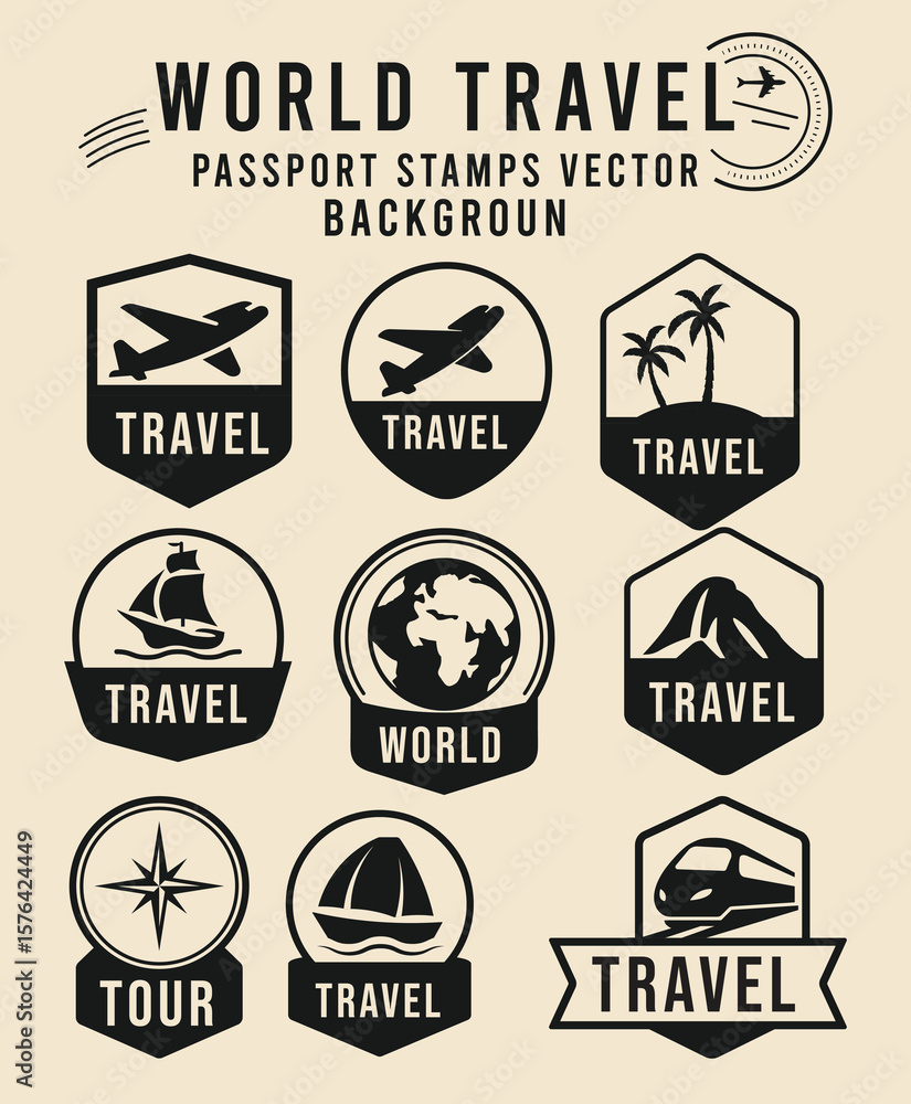 Obraz premium World Travel Passport Stamps Collection – Vintage Visa Vector Background