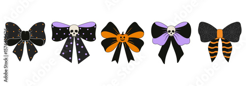 Set of fancy vector bows with ribbons for Halloween design
