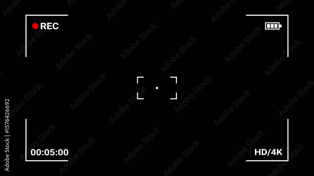 Video camera recorder screen overlay on a transparent background, Recording camera screen interface with alpha channel , Camera recording screen overlay.