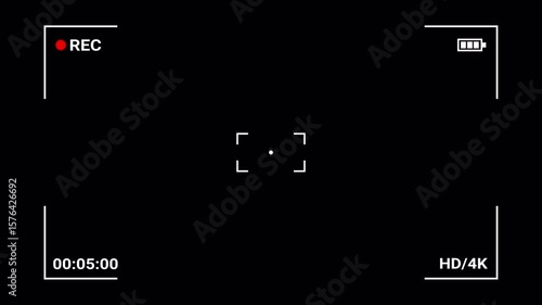 Video camera recorder screen overlay on a transparent background, Recording camera screen interface with alpha channel , Camera recording screen overlay.	