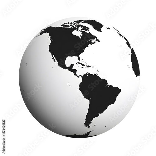 A grayscale depiction of planet Earth, focusing on the Americas. A simple yet impactful illustration of global geography.