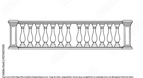 Decorative balustrade SVG, ornate railing design, classical balcony栏杆, elegant architectural element, AI generated vector illustration