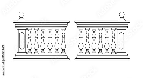 Decorative balustrade SVG, ornate railing design, classical balcony栏杆, elegant architectural element, AI generated vector illustration