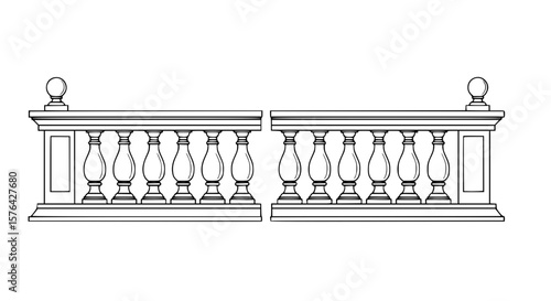 Decorative balustrade SVG, ornate railing design, classical balcony栏杆, elegant architectural element, AI generated vector illustration
