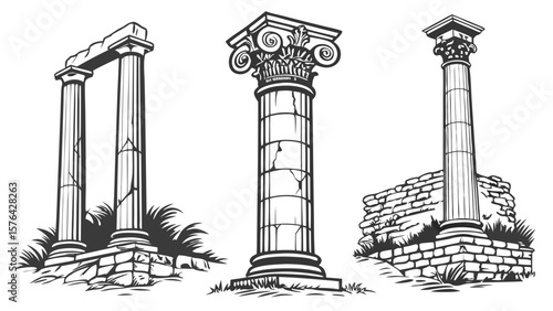 Ancient greek roman columns architecture vector illustration for design and history projects element drawing