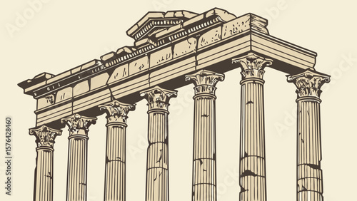 Ancient roman greek temple ruins with columns vector illustration for historical architecture 100