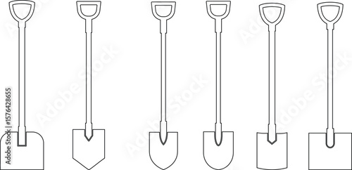Gardening tools icon set hand rake spade, hoe, shovel, and Trowel vector collection isolated on transparent background for creative projects. Gardening tools landscape construction farm work equipment