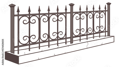 Decorative wrought iron fence design for garden security and landscape architecture element outdoor boundary protection