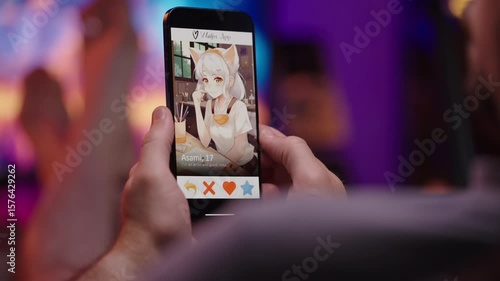 Person swipe right on anime waifu dating app like all matches 4K
