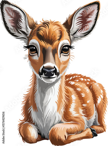 Adorable fawn with large ears and spotted fur deer animal