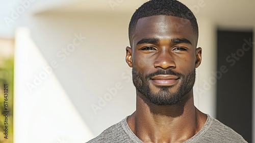 Close-up portrait of a dark-skinned man with a trimmed beard.