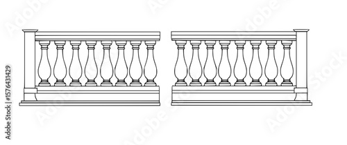 Decorative balustrade SVG, ornate railing design, classical balcony栏杆, elegant architectural element, AI generated vector illustration