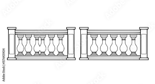 Decorative balustrade SVG, ornate railing design, classical balcony栏杆, elegant architectural element, AI generated vector illustration