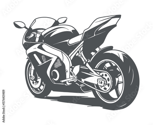Monochrome Vector Illustration of a Modern Sport Motorcycle Depicting Speed Power and Sleek Design on a White Background for Graphic Projects