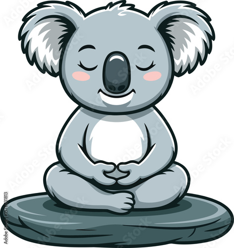 Peaceful koala meditating on a rock animal cartoon