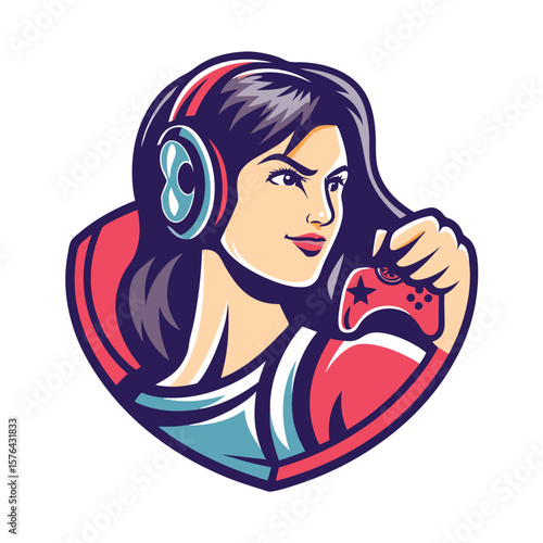 Cartoon female gamer holding a controller