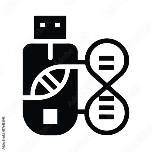 Usb drive connected to dna strand graphic silhouette vector illustration