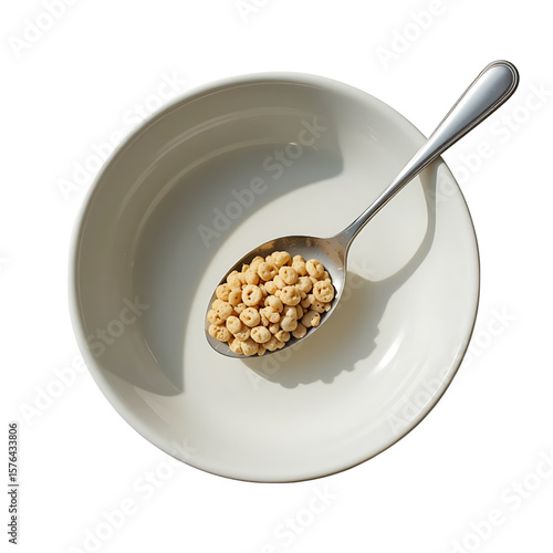 Breakfast Bowl Cereal Rings in Spoon on a White Table